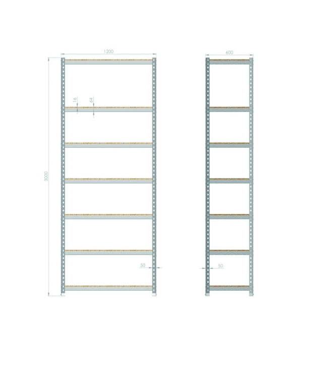 Regał magazynowy 3000x1200x600 - 7 półkowy R-1-04-01