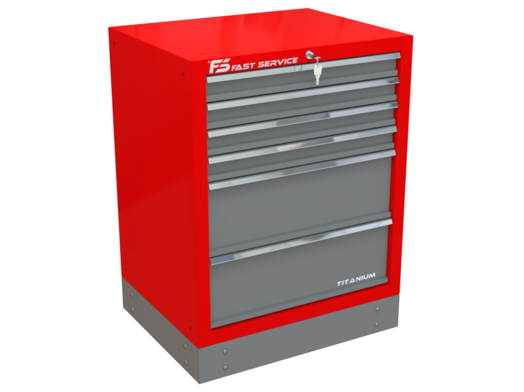 Wytrzymała metalowa szafka narzędziowa w kolorze czerwonym T-17 z 6 szufladami – wyposażona w trwałe prowadnice do dużych obciążeń