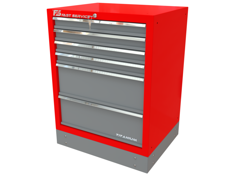 Kompaktowa, ale pojemna szafka z szufladami T-17 z 6 szufladami – widok z prawej strony – uchwyty i zamki szuflad dobrze widoczne