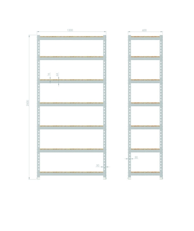 Regał magazynowy 2500x1200x600 - 7 półkowy R-1-03-01
