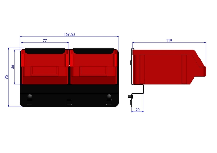 Listwa na 2 pojemniki P1  ZW-P1-2