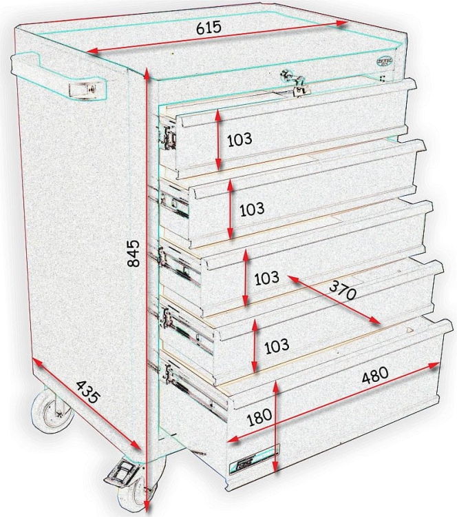 Szafka narzędziowa z 5 szufladami (prowadnice kulkowe) N-1-02-02