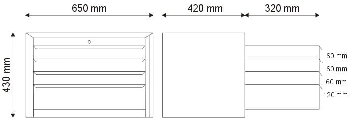 Nadstawka narzędziowa z 4 szufladami N-1-00-02 wymiary