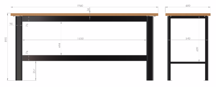 Stół warsztatowy podstawowy - wymiary